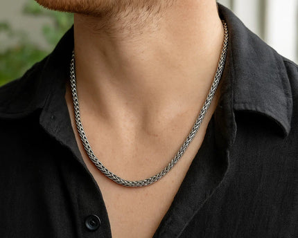 Oxidized Sterling Silver Wheat Style Chain Men's Necklace