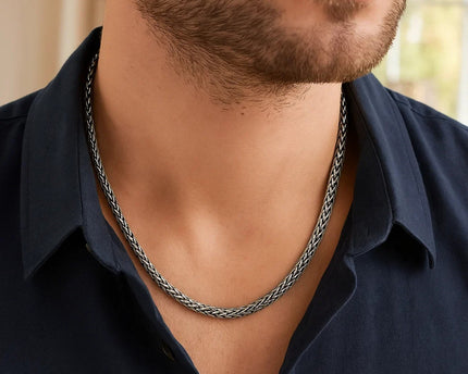 Oxidized Sterling Silver Wheat Style Chain Men's Necklace