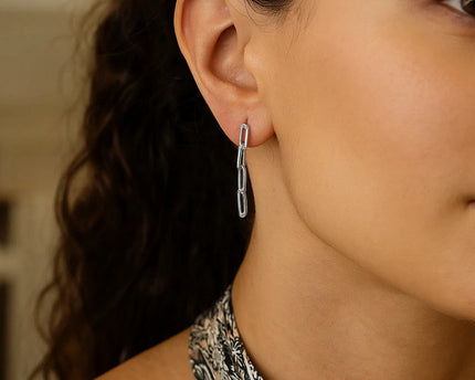 Sterling Silver Four Link Paperclip Dangle Earrings