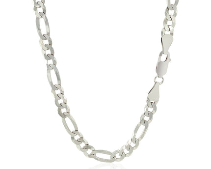 Rhodium Plated Sterling Silver Figaro Style Chain (5.40 mm)