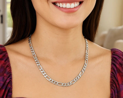Rhodium Plated Sterling Silver Figaro Style Chain (5.40 mm)