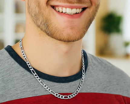 Rhodium Plated Sterling Silver Figaro Style Chain (5.40 mm)