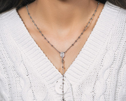 Fine Rosary Chain and Bead Necklace in Sterling Silver