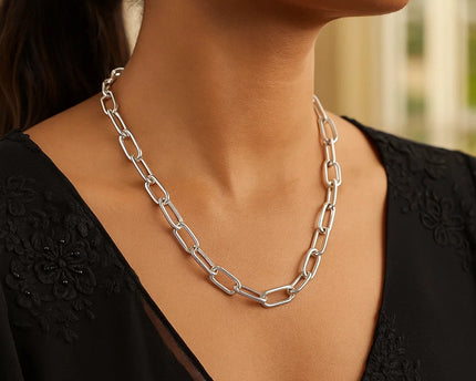 Sterling Silver Wide Paperclip Chain Necklace