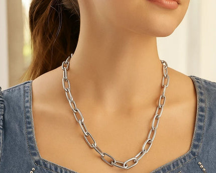 Sterling Silver Wide Paperclip Chain Necklace