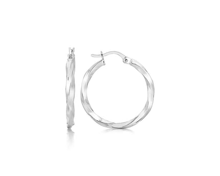 Sterling Silver Polished Spiral Motif Hoop Earrings(3x25mm)