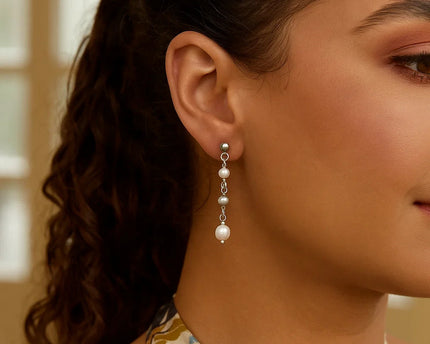 Sterling Silver Freshwater Pearl Bead Drop Earrings