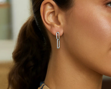 Sterling Silver Two Link Paperclip Dangle Earrings