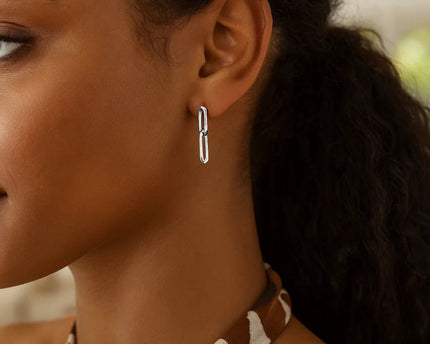 Sterling Silver Two Link Paperclip Dangle Earrings