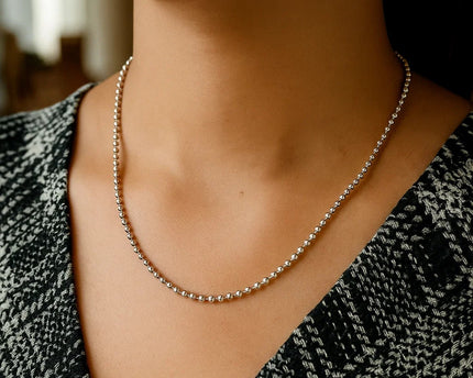 Sterling Silver Rhodium Plated Moon Cut Bead Chain (2.50 mm)