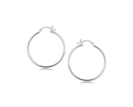 Sterling Silver Thin Polished Hoop Style Earrings with Rhodium Plating (2x30mm)