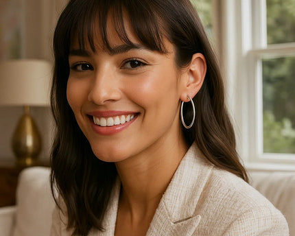 Sterling Silver Thin Polished Hoop Style Earrings with Rhodium Plating (2x30mm)