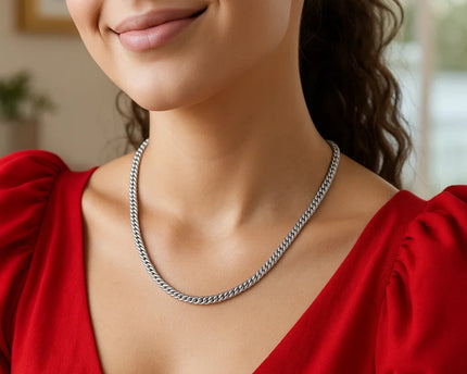 Sterling Silver Rhodium Plated Vintage Puffed Miami Cuban Chain (4.10 mm)