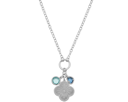 Sterling Silver Rhodium Plated Flower Cubic Zirconia Charm Necklace