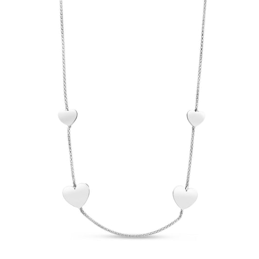 Sterling Silver Rhodium Plated Hearts Station Necklace