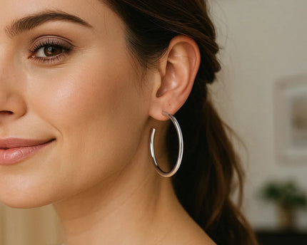 Sterling Silver Round Tube C Hoop Earrings