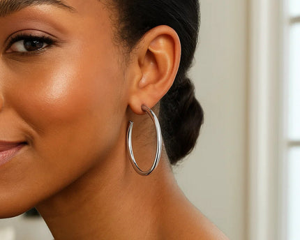 Sterling Silver Round Tube C Hoop Earrings