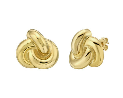 Sterling Silver Yellow Gold Plated Puffed Love Knot Stud Earrings