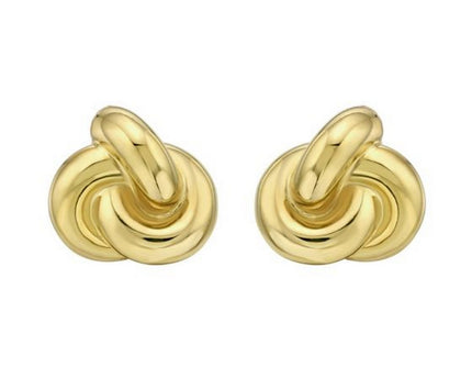 Sterling Silver Yellow Gold Plated Puffed Love Knot Stud Earrings