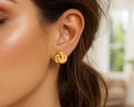 Sterling Silver Yellow Gold Plated Puffed Love Knot Stud Earrings