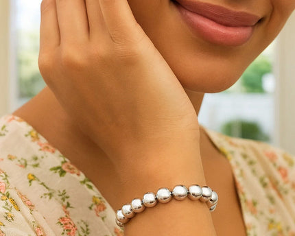 Rhodium Plated Sterling Silver Bold Bead Bracelet (10.00 mm)