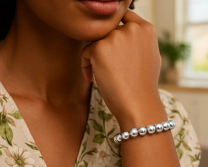 Rhodium Plated Sterling Silver Bold Bead Bracelet (10.00 mm)