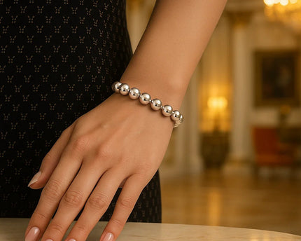 Rhodium Plated Sterling Silver Bold Bead Bracelet (10.00 mm)