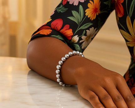 Rhodium Plated Sterling Silver Bold Bead Bracelet (10.00 mm)