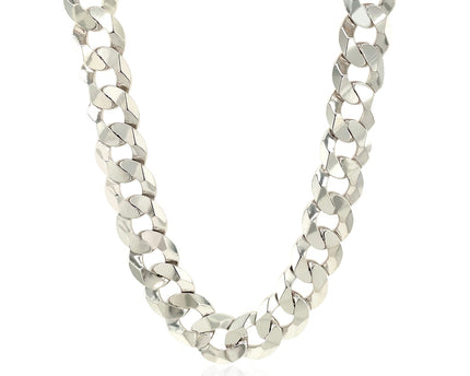 Rhodium Plated Sterling Silver Curb Style Chain (10.20 mm)