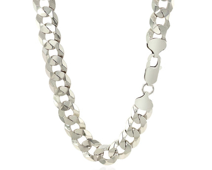 Rhodium Plated Sterling Silver Curb Style Chain (10.20 mm)