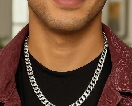 Rhodium Plated Sterling Silver Curb Style Chain (10.20 mm)