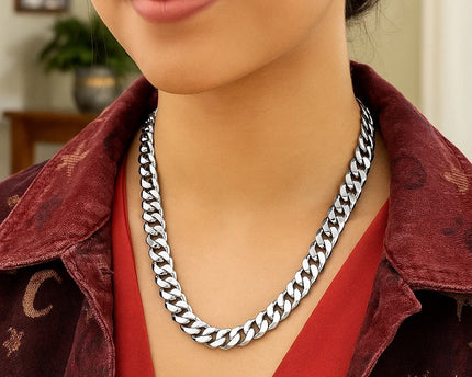 Rhodium Plated Sterling Silver Curb Style Chain (10.20 mm)