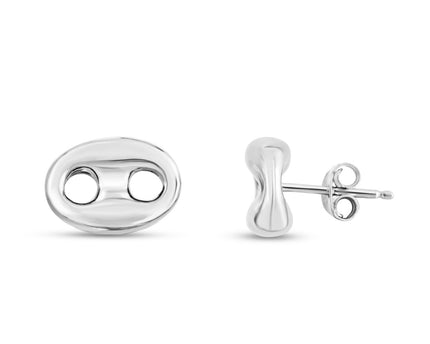 Sterling Silver Puffed Mariner Stud Earrings