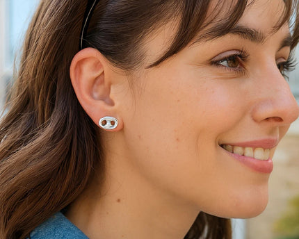 Sterling Silver Puffed Mariner Stud Earrings