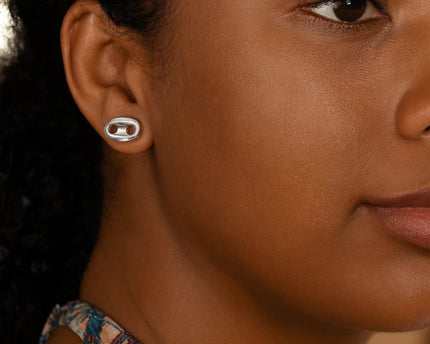 Sterling Silver Puffed Mariner Stud Earrings