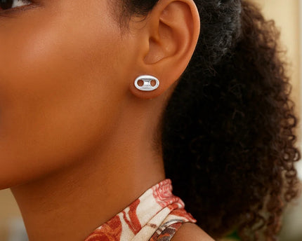Sterling Silver Puffed Mariner Stud Earrings