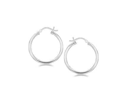 Sterling Silver Rhodium Plated Thin and Polished Hoop Motif Earrings (2x25mm)