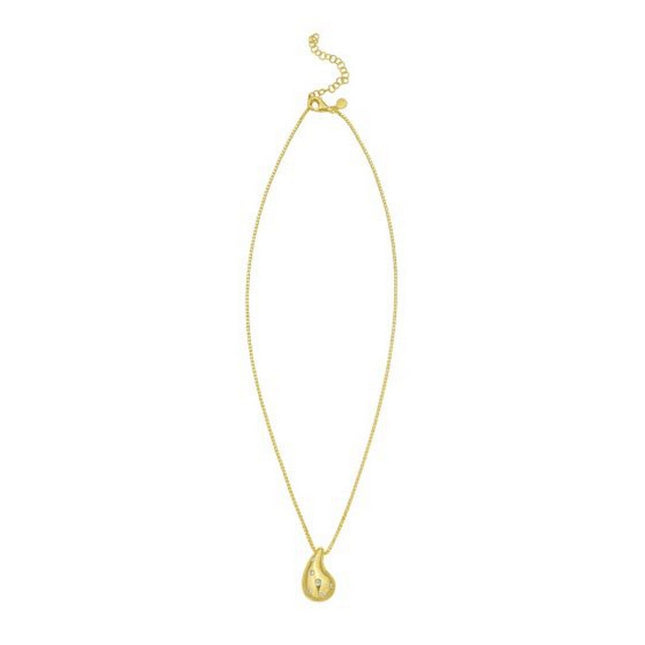 Sterling Silver Gold Plated Puffed Raindrop CZ Necklace