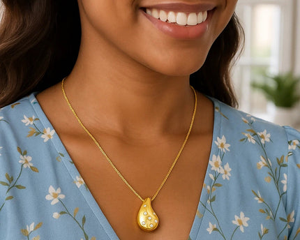 Sterling Silver Gold Plated Puffed Raindrop CZ Necklace