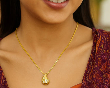 Sterling Silver Gold Plated Puffed Raindrop CZ Necklace