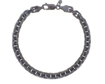 Sterling Silver Black Ruthenium Plated Oval Link Bracelet (5.60 mm)