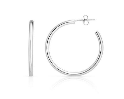 Sterling Silver Round Tube C Hoop Earrings