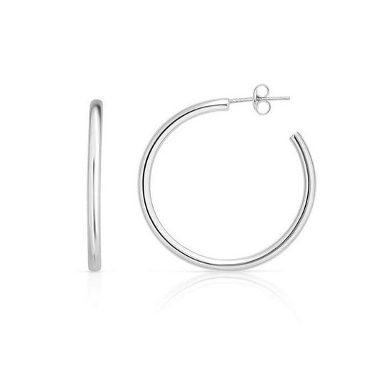 Sterling Silver Round Tube C Hoop Earrings