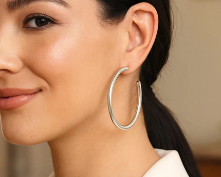 Sterling Silver Round Tube C Hoop Earrings