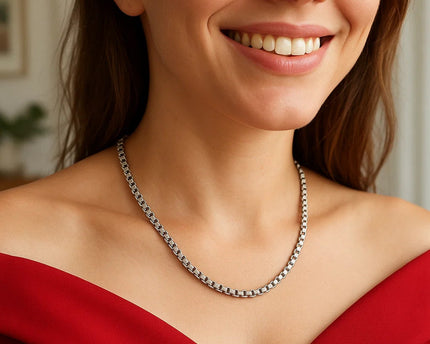 Sterling Silver Rhodium Plated Rockstar Cut Round Box Chain (3.90 mm)