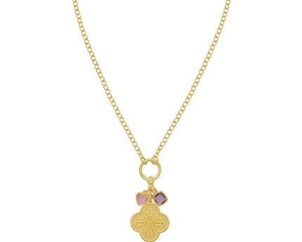 Sterling Silver Gold Plated Flower Cubic Zirconia Charm Necklace