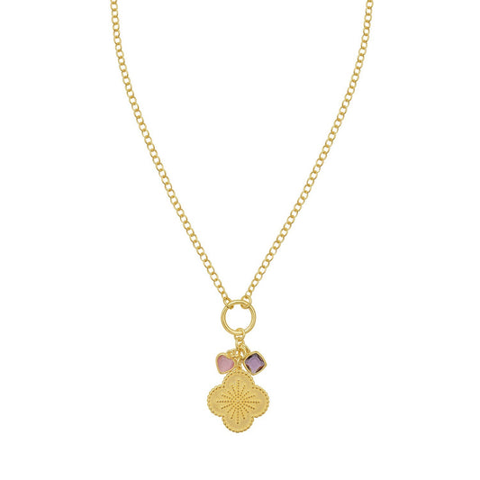 Sterling Silver Gold Plated Flower Cubic Zirconia Charm Necklace