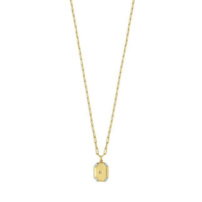 Sterling Silver Gold Plated Cubic Zirconia Octagonal Star Locket Necklace
