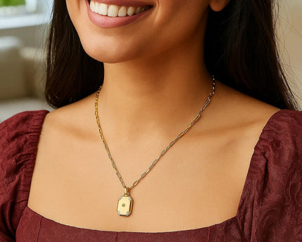 Sterling Silver Gold Plated Cubic Zirconia Octagonal Star Locket Necklace