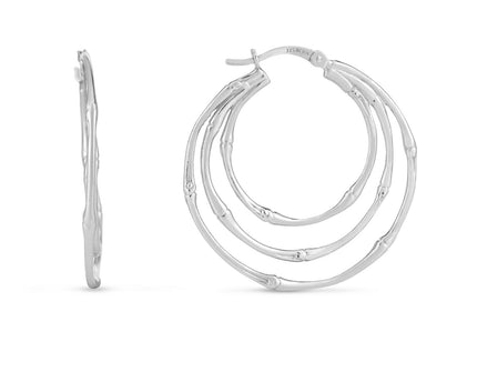 Sterling Silver Rhodium Plated Multi Row Bamboo Hoop Earrings